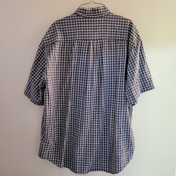 Walt Disney World Short Sleeve Button Down Men's Size Large Plaid Blue Beige - Picture 2 of 7